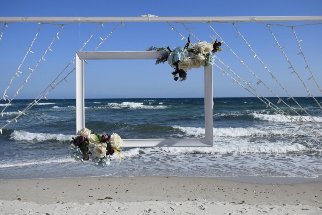 Free stock photo of beach wedding, blue sky and sunshine, bridal veil